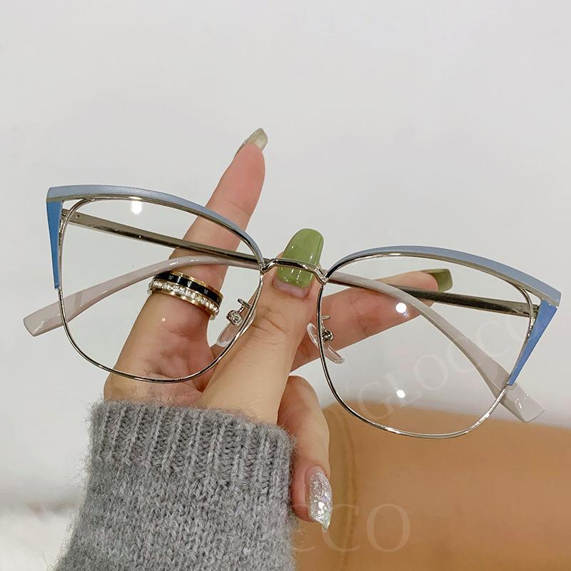 Cat Eye Anti Blue Light Reading Glasses Women Brand Designer Double Colors Metal Frame Fashion Pink Optical Eyeglasses Spectacle
