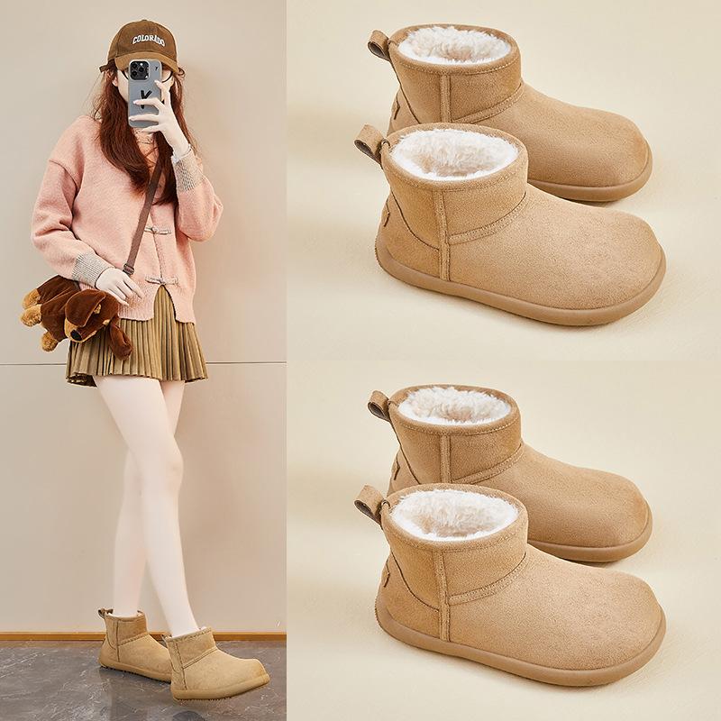Women's Winter Warm Mini Snow Boots Fuzzy Faux Suede Walking Shoes for Women Casual Anti-Slip Comfortable Platform Short Booties With Faux Fur Lined