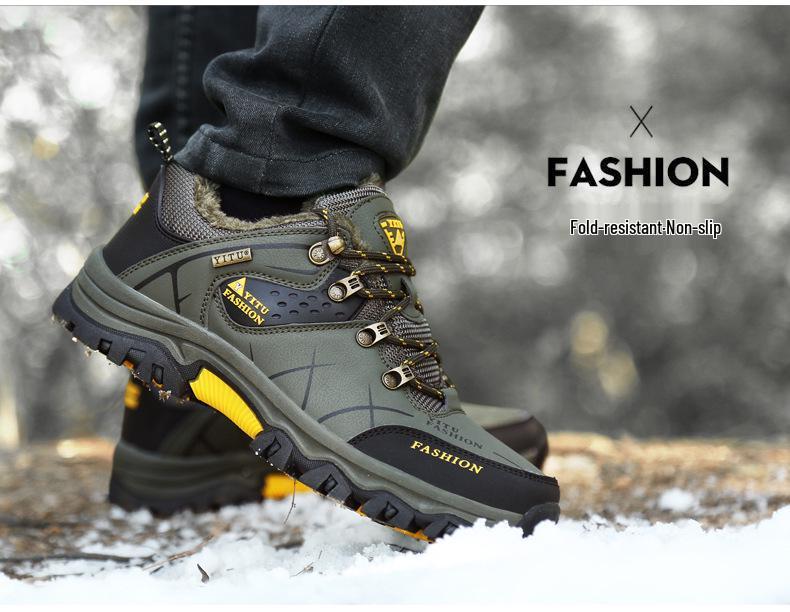 Men's Waterproof Winter Hiking Boots with Fleece Lining, Non-Slip, Wear-Resistant, Durable Outdoor Shoes for Construction and Labor Protection.