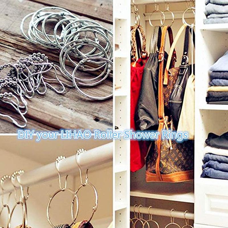 12 Pcs/pack Rustproof Bath Curtain Rollerball Shower Curtain Rings Hooks 5 Roller Ball Curtain Accessories
