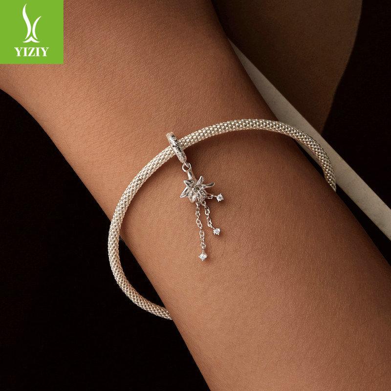 Pure Lily Diy Pendant Accessories, Elegant Charm S925 Sterling Silver Flower Bracelet Beaded