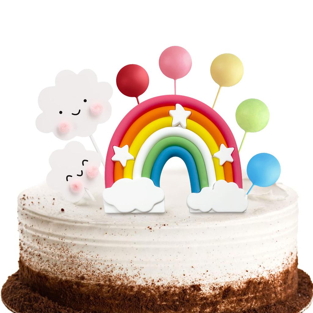 8Pcs Rainbow Cake Decoration Set Rainbow Clouds Balloon Topper for Birthday Wedding Todder Shower Party Decoration Supplie