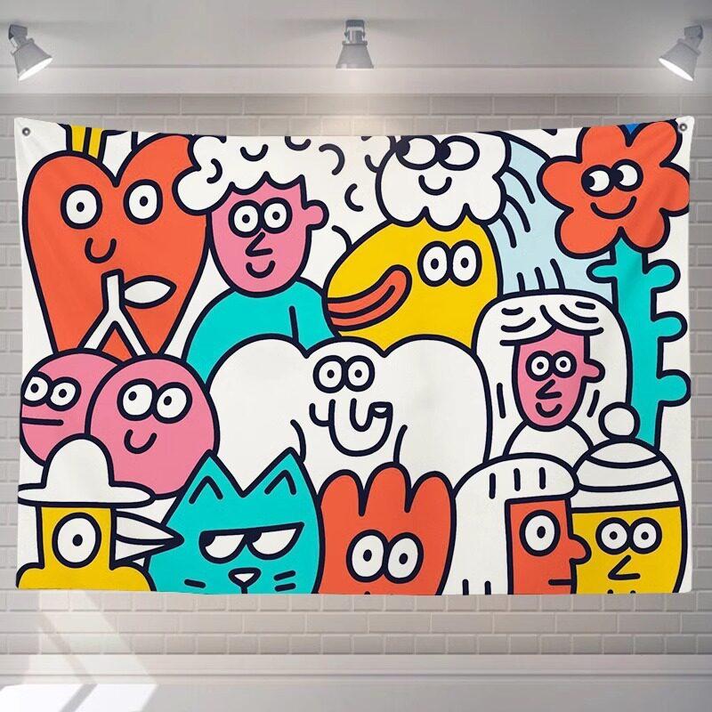 Nordic Style Cute Monster Cartoon Wall Tapestry for Kids Room Student Dorm Bedroom Living Room Bedside Decor