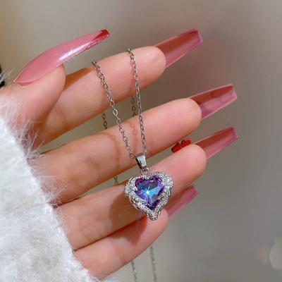 Exquisite 925 Silver Angel Wings Heart Pendant Necklace For Women Shiny Colorful Crystal Necklace Valentines Day Gift