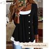 JPNTKY Women's Fashion Casual Long Sleeve U-Neck Blouses & Shirts