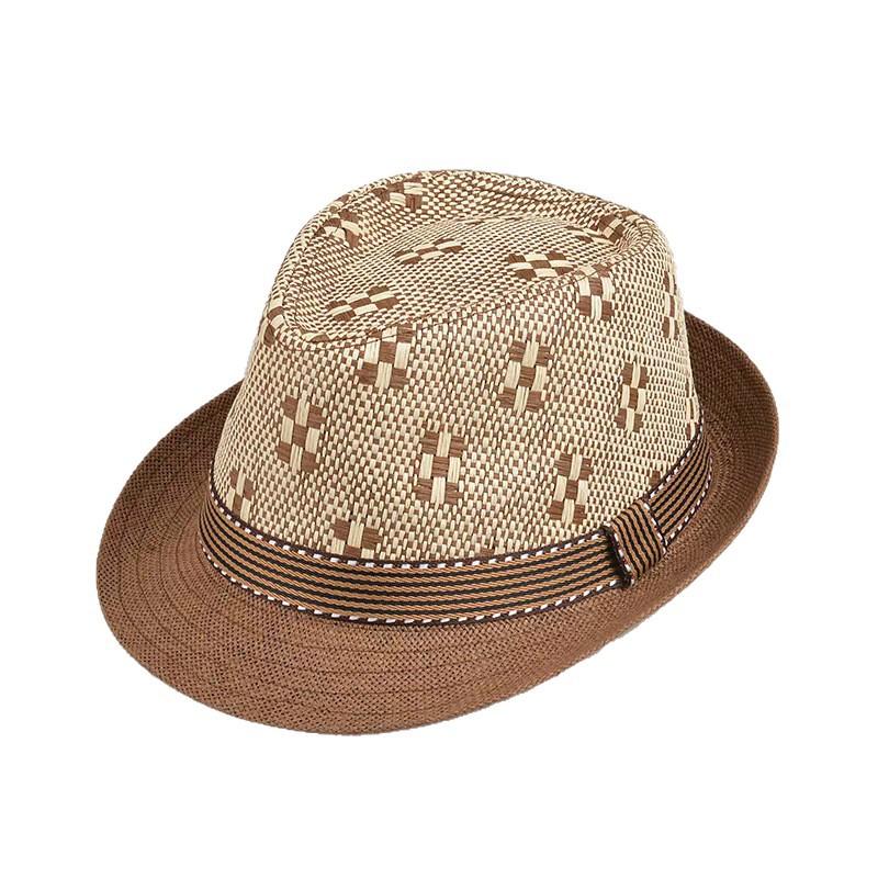 Summer Sunshade Plaid Hat Men's Outdoor Sunscreen Hat Short Brim Top Hat Tide Beach Sun Straw Hat Weaving