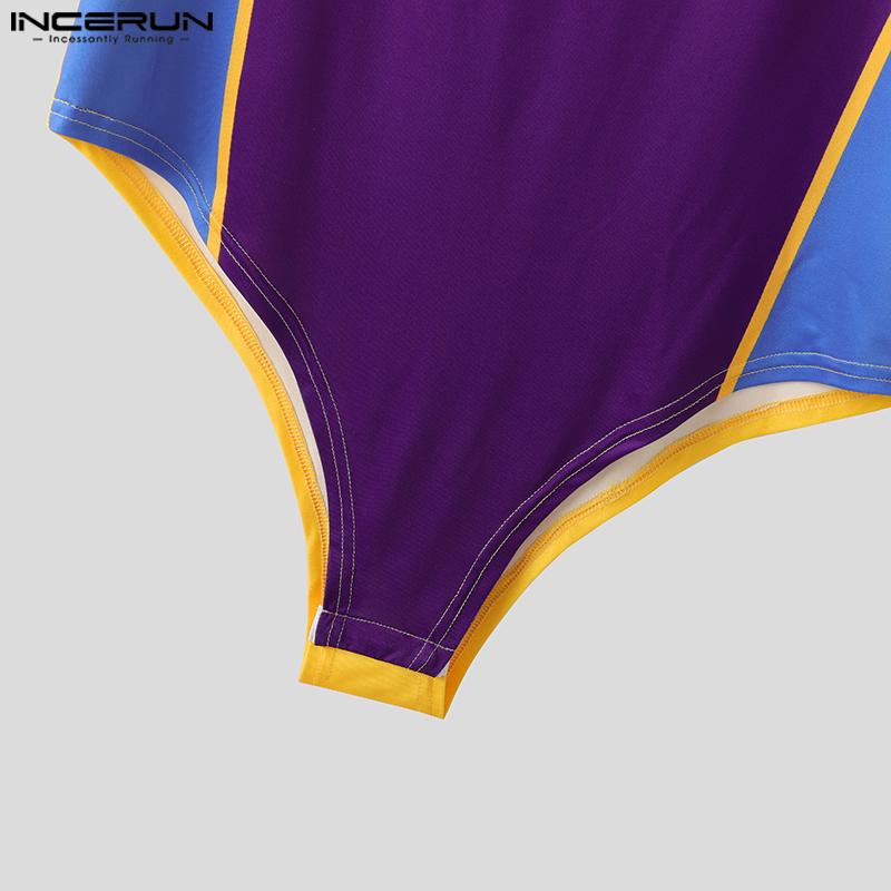INCERUN Men's Short Sleeve Letter Print Fitted Leotard Jumpsuits Underwear One Piece Suit