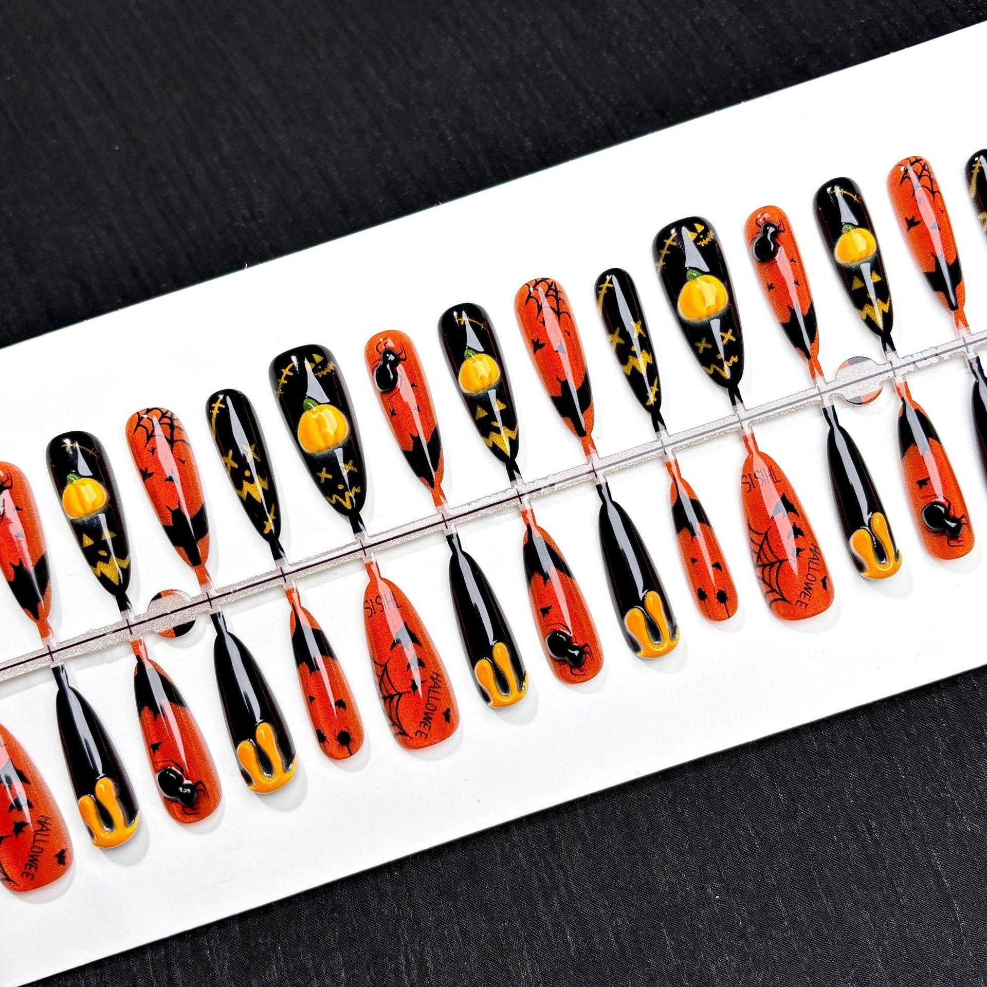 Hot-Selling Carnival Party 3D Stereo Long Almond-Shaped Acrylic Full Cover Nail Stickers Self-Adhesive Press Nails Design
