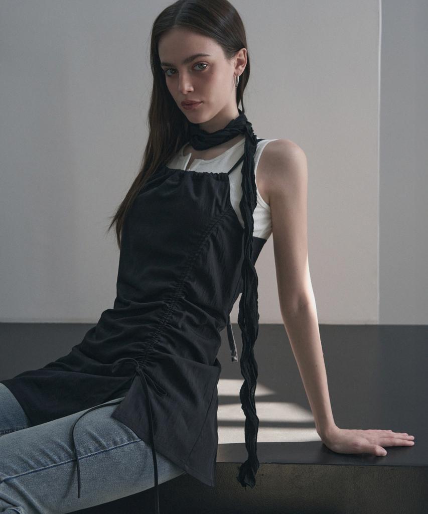 Ledeoli Shirred Layered Dress [White]