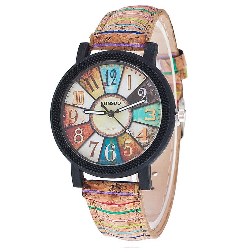 Classic Leather Watch With Wooden Grain Dial For Casual Women Men