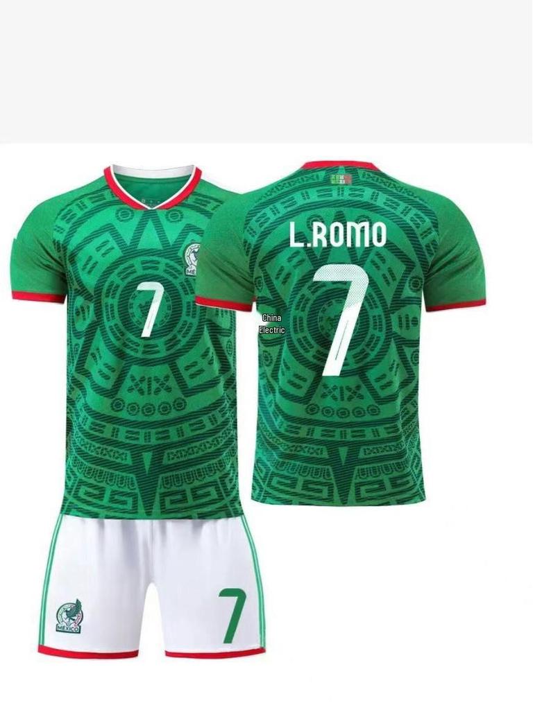Kids' Mexico Football Jersey Set: Home No. 14 Hernandez & No. 22 Lozano.
