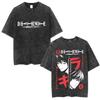Washed Vintage Anime Death Note L Lawliet  Yagami Light Face Graphic Tshirt Summer Men Women Fashion Cartoon Crewneck T Shirts
