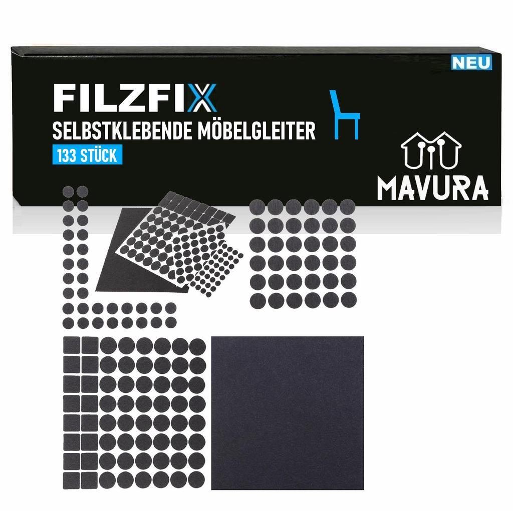 FILZFIX Felt Gliders Black 133 Pcs Furniture Gliders Chair Gliders Self-adhesive