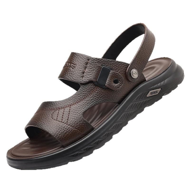 Men's sandals summer first layer cowhide cool slippers men's non-slip one-pedal soft-soled outdoor beach shoes
