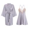 Elegant Spring/Summer Lace Pajama Set: Backless Camisole Nightgown & Cardigan