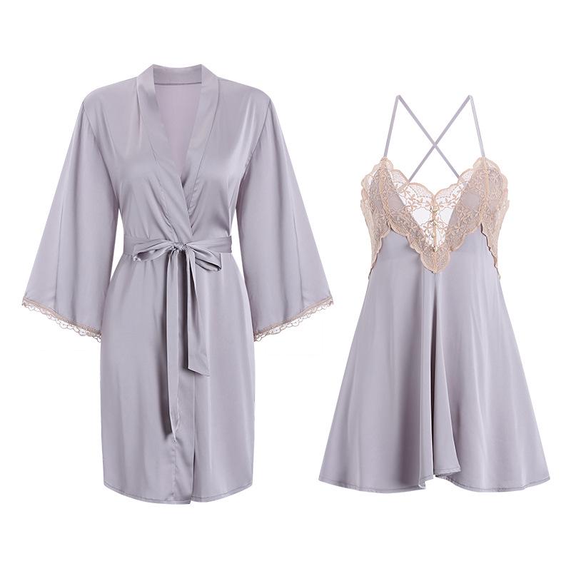 Elegant Spring/Summer Lace Pajama Set: Backless Camisole Nightgown & Cardigan