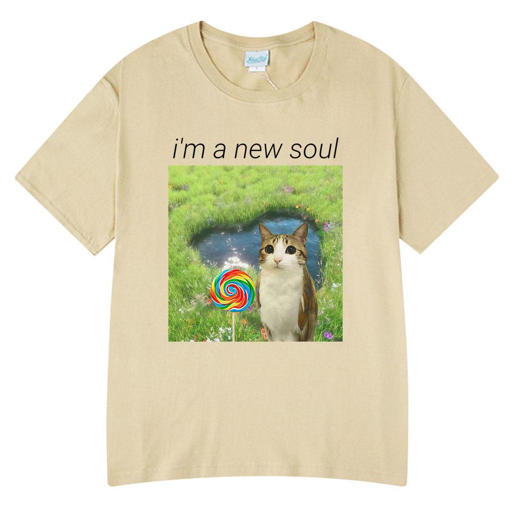 Cat Owl Lollipop Funny Meowl Meme Im A New Soul Tshirts Unisexs Clothing Fashion Tee Tops Harajuku Short Sleeves Cotton T Shirts