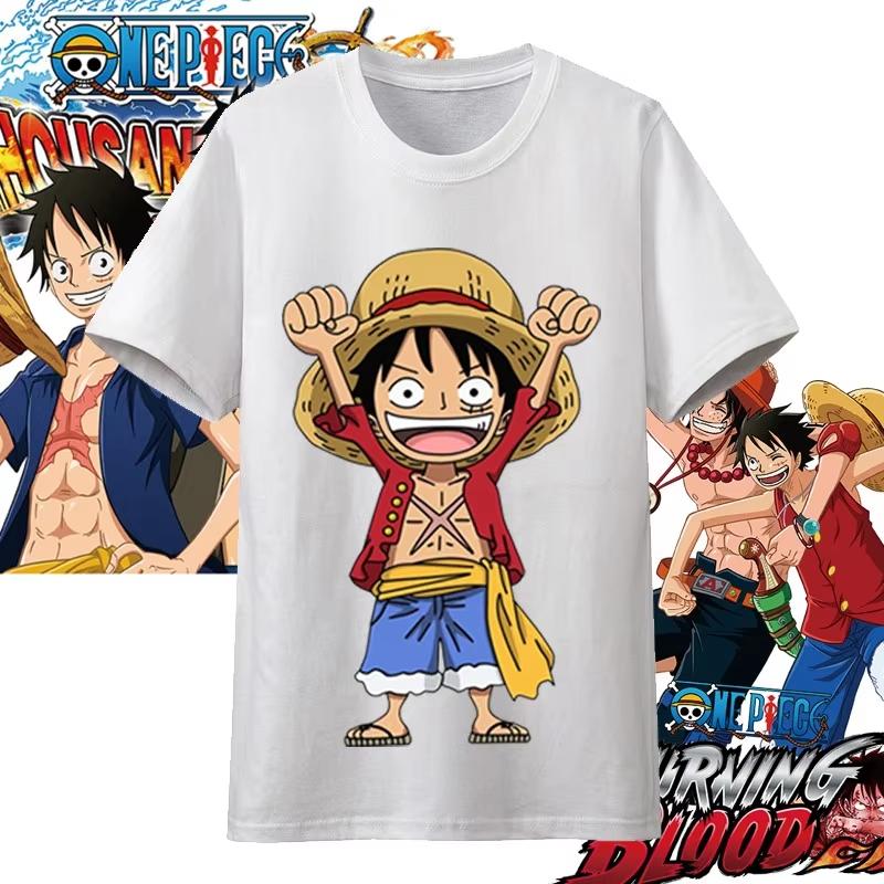 One Piece Anime Character Printing Oversized Cotton Tshirt Men and Women Comfortable Y2K Childrens Clothing Summer Tshirt