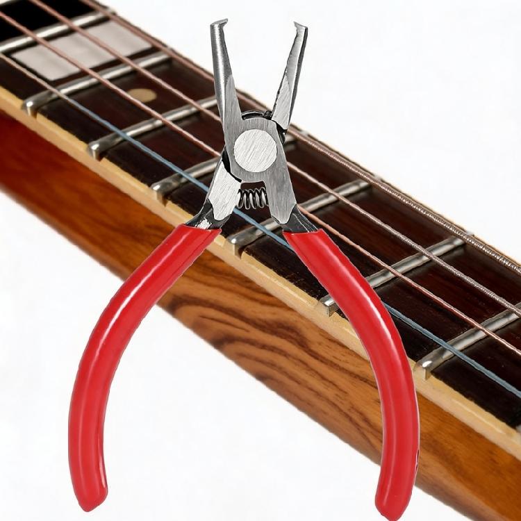 Compact Guitar Fret Removal Tool 4.7 Inch Flat Jaw Metal Pliers with Red Grip Handles for Refret Repair Tasks Use