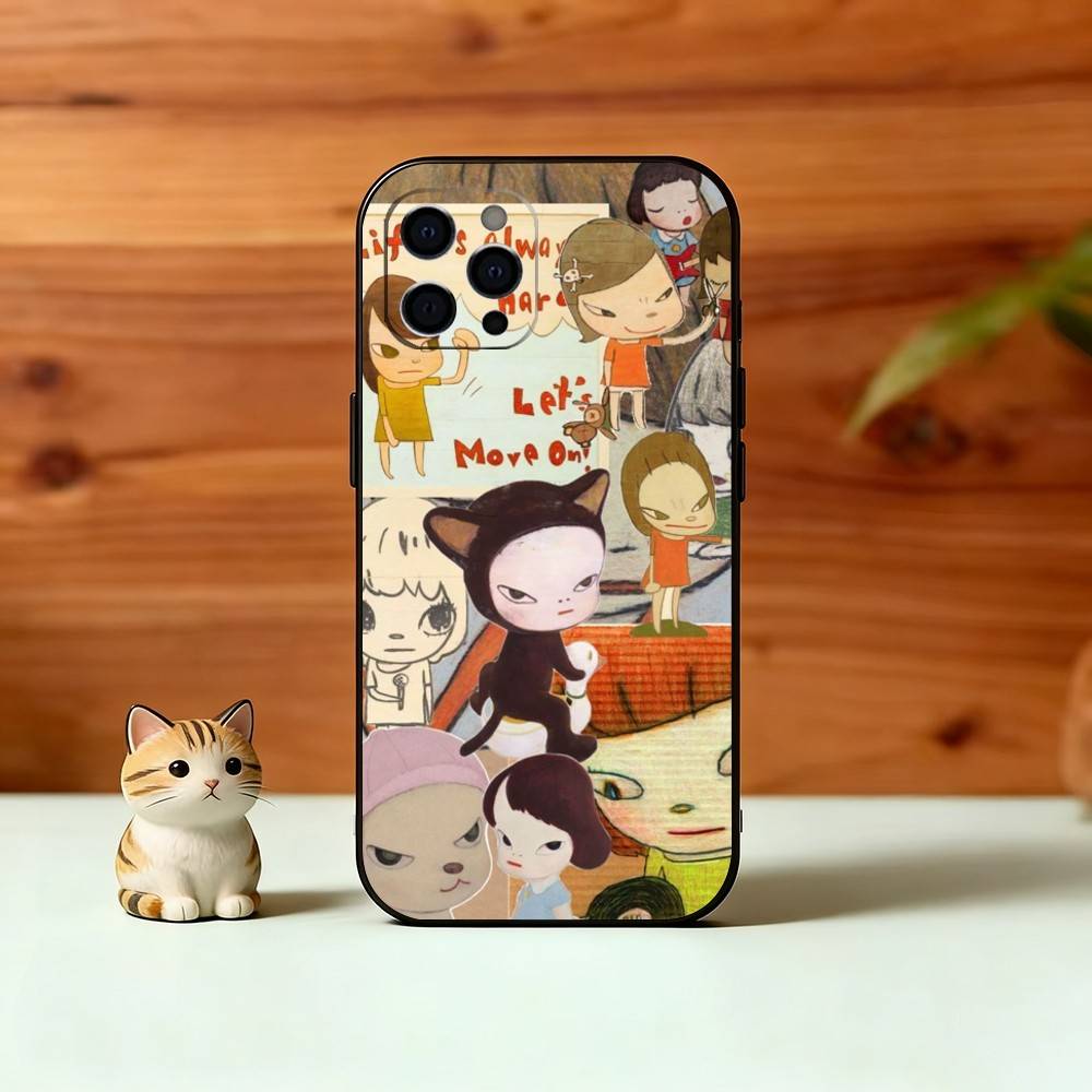 Art of Japan Y-Yoshitomo Nara Phone Case For iPhone 17, 16,15,14,13,12,11 Plus,Pro Max, Others Soft Black Cover