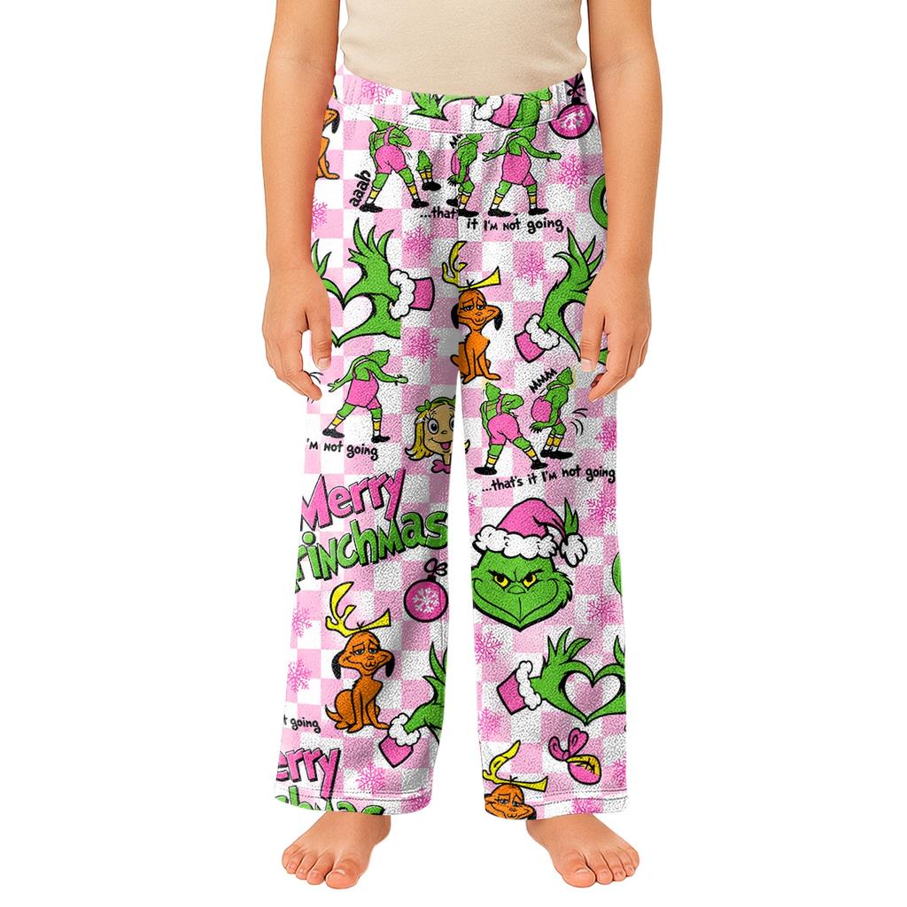 Pantaloni casual in peluche con stampa natalizia per bambini, per rilassarsi durante le vacanze e per l'uso quotidiano