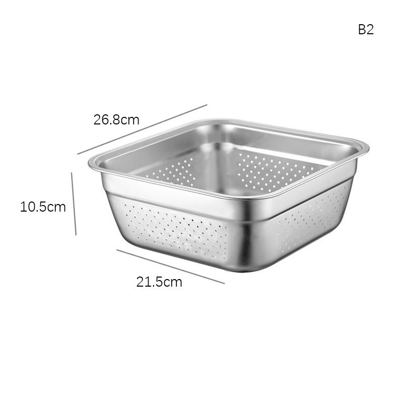 Stainless Steel Washing Vegetables Drain Basket Fruits Storage Organizer Bowl Square Food Basin Tray Kitchen Accessories