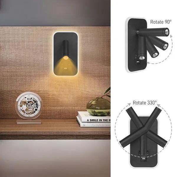 LED USB Charging Wall Lamp With Dual Control Switch, Lamp Head Can Rotate 330 ° For Indoor Bedside Corridor Lighting