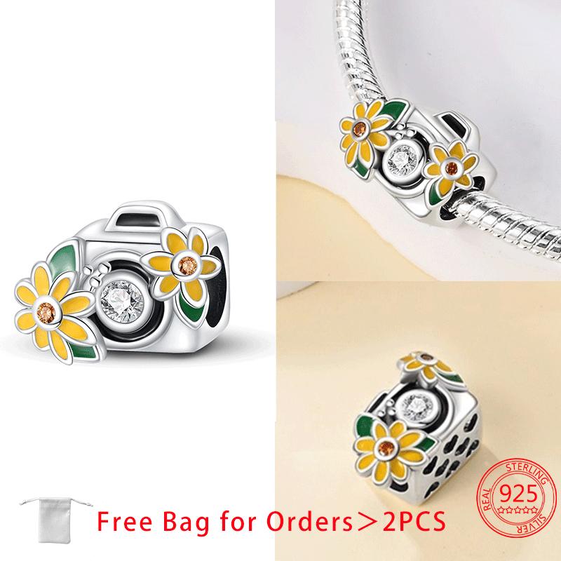 Original Copper Suitcase Pink Camera Plane Paris Tower Charms Beads Pendant Fit Diy Women Bracelet Jewelry Delicate Gifts