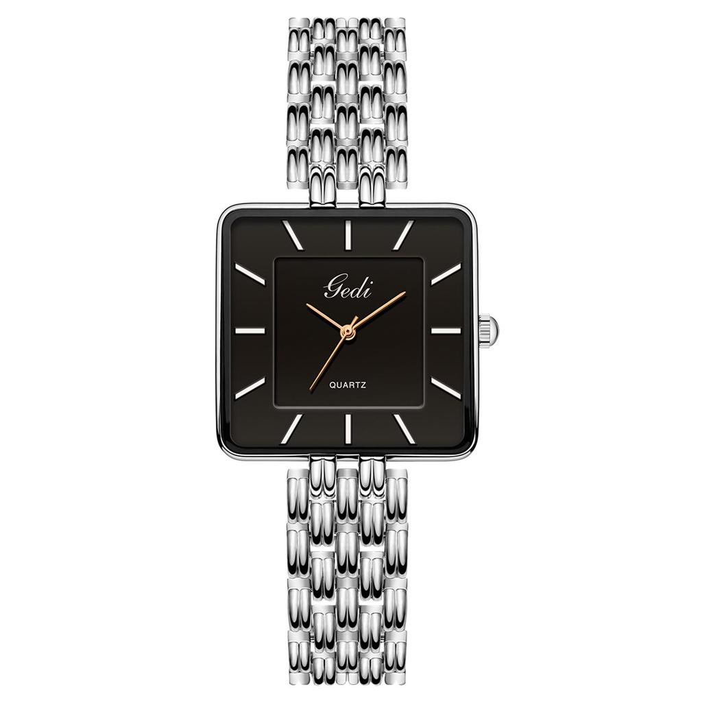 Gedi Retro Women's Square Dial Quartz Watch with Steel Band - Versatile Waterproof Wristwatch for Daily Commute and Work.