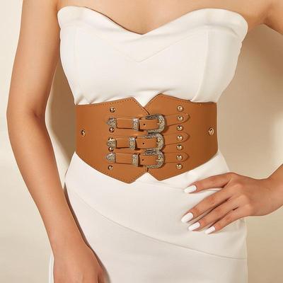 Damen Dreiteiliges Ledergürtel-Set: Schnallen-Taillenformer, Jacke mit Hemd-Dekor, Elastischer Nietengürtel
