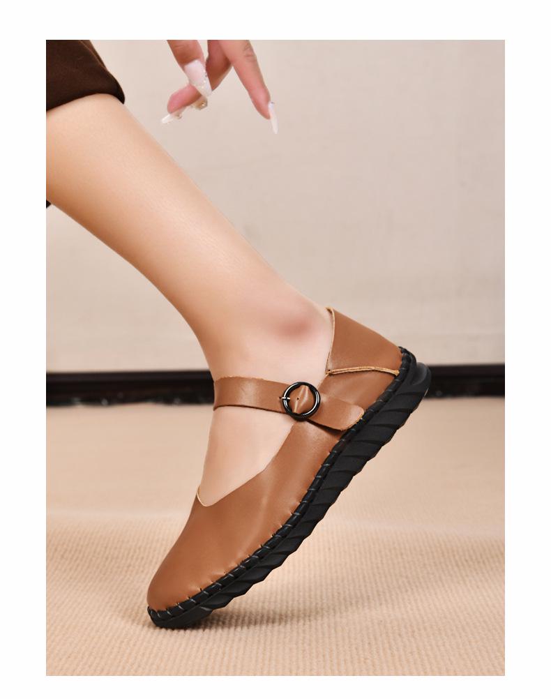 Plus Size Mary Jane Flat Shoes for Women - Handmade Leather Classic Style