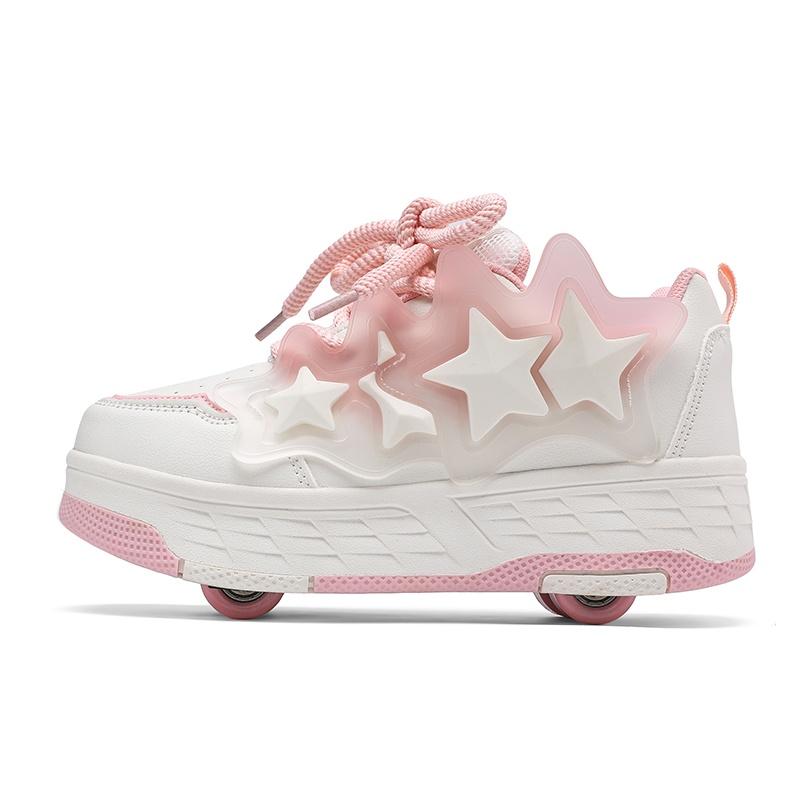 Kids Four Wheel Roller Shoes Lace Up Wheeled Sneakers Outdoor Skating Play Training Footwear Sizes 29 to 40 Everyday Comfortable