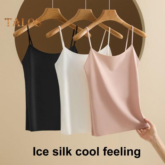 Dámský top tílko z umělého hedvábí Ledové hedvábí Saténové tílko Špagetová ramínka Bez rukávů Cami top Kulatý výstřih Hedvábná Letní základní halenka