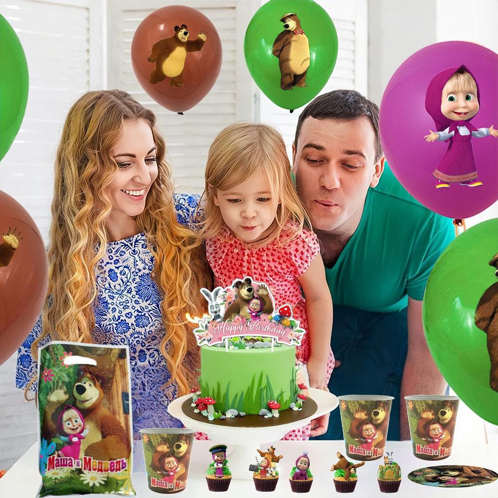Mädchen und Bär Geburtstagsdekorationen Einweggeschirr Tischdecke Becher Teller Serviette Ballons Babyparty Kinder Partygeschenke