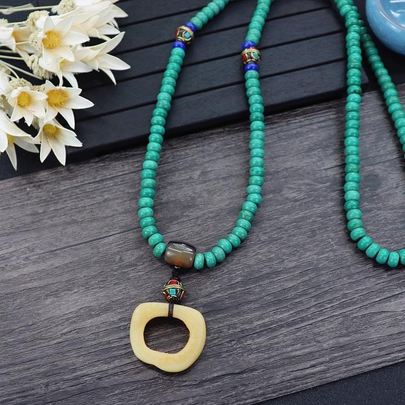 Retro Fashion Ethnic Style Camel Bone Cinnabar Pendant Personalized Necklace Couple Long Simple Sweater Chain with Accessories