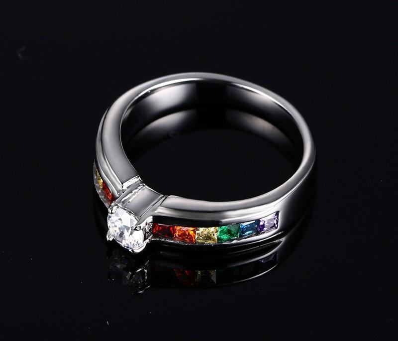 Gay Pride Engagement Promise Rings Lgbt rainbow Zircon Ring