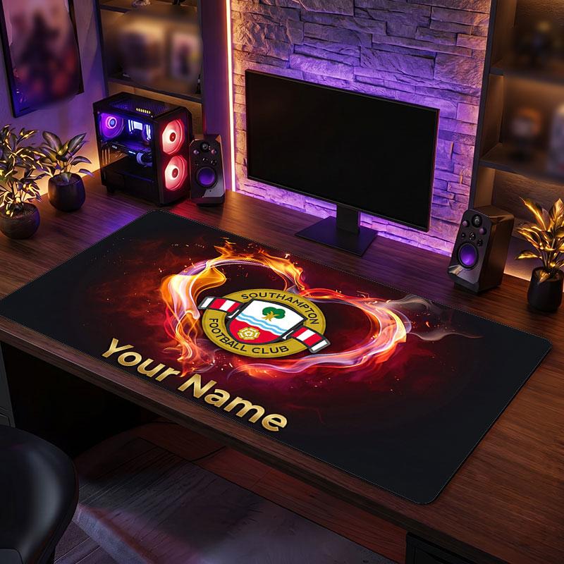 Southampton FC Custom Large Mouse Pad, Personalized Name Text Print, Football Logo Non‑Slip Desk Mat Gaming Gift