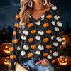 Women's V-Neck Long Sleeve Lightweight Halloween Print Blouse for Casual Wear