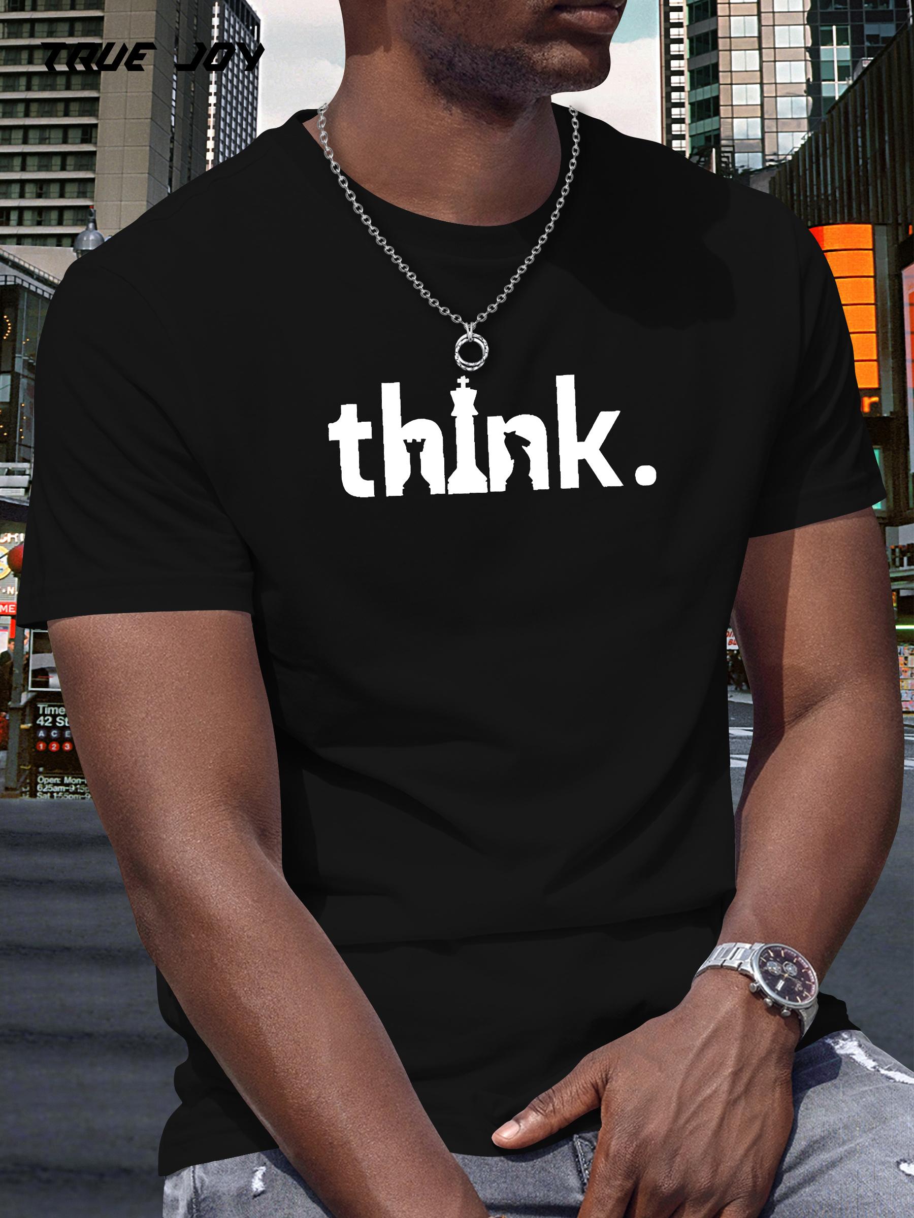 Think  Graphic T-shirt - Light Blue Casual Summer Tee with Bold Print S