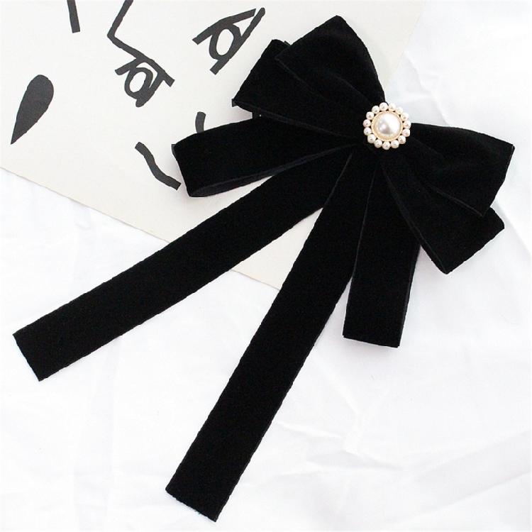 Vintage Velvets Bows Tie Brooch Pin for Women Rhinestones Pearls Uniform Pre Tied Bowknot Corsage Necktie Accessories