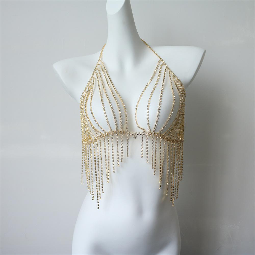 Popular Multi-Layer Fringed Bra Body Chain, Banquet Party Women'S Super Flash Body Chain Accessories