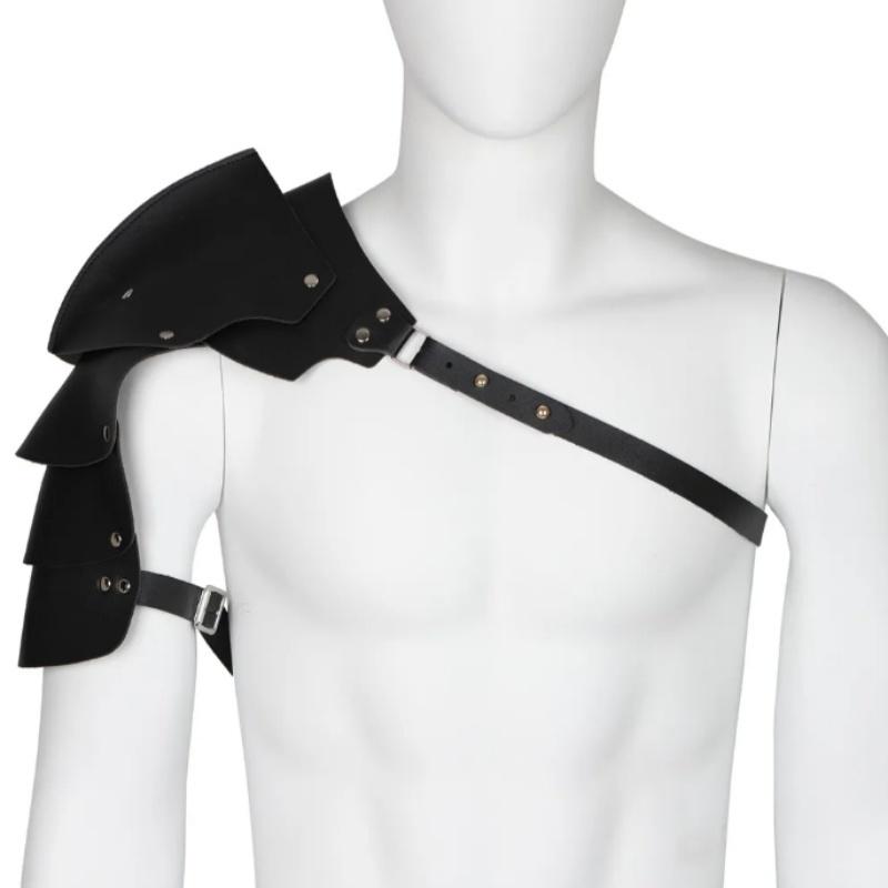 Medieval Shoulder Pauldron Adjustable Black Buckle Steampunk PU Leather Shoulder Armors Cover Cape Live Show DJ Club Men Costume