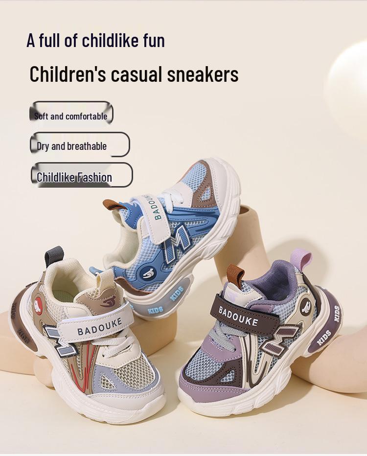 Spring Kids' Breathable Mesh Velcro Light-Up Shoes for Boys & Girls