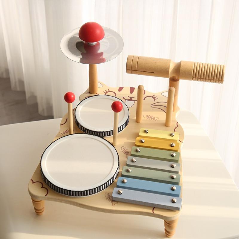 Children'S Wooden Multi-Functional Drum Kit Percussion Organ Chimes Percussion Instrument Music Enlightenment Early Education Educational Toys