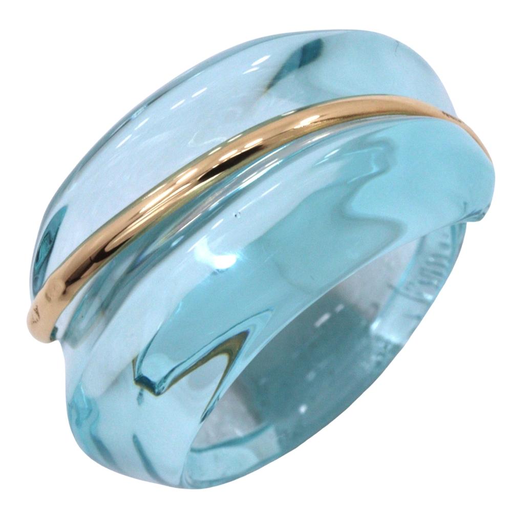 

Baccarat Koquirage Ring light blue/gold K18 yellow gold/crystal #4.9(US Size) 6.9g Women Used