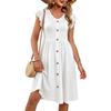 Women’s Casual Short Sleeve Button Down Midi Dress with V Neck and Flared Hem for Everyday and Vacation Wear