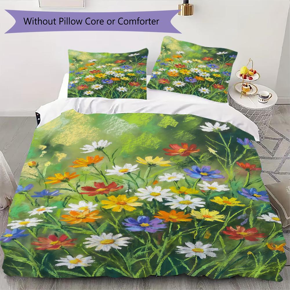 Healing Flower Pattern Bedding uilt Set uilt Cover Pillowcase Home Decoration Birthday Gift (1 * duvet cover + 2 * pillowcase without core)