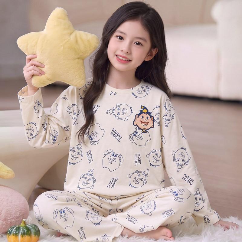 100% Cotton Girls Long Sleeve Pajama Set Princess Style Thin Sleepwear Kids Ages 8