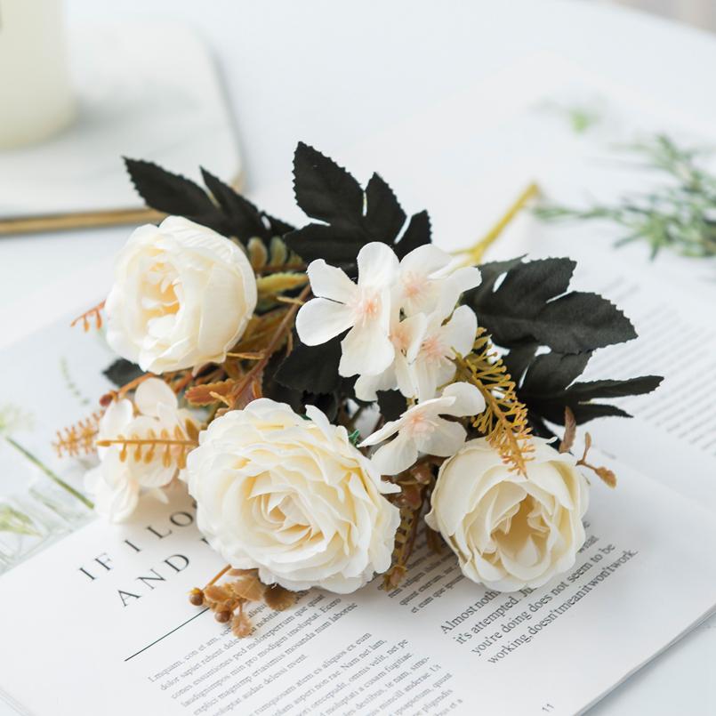 Artificial Flowers Silk Roses Bride Bouquet Home Decor Autumn Wedding Accessories Clearance Garden Fake Peony Hydrangea Art Wall