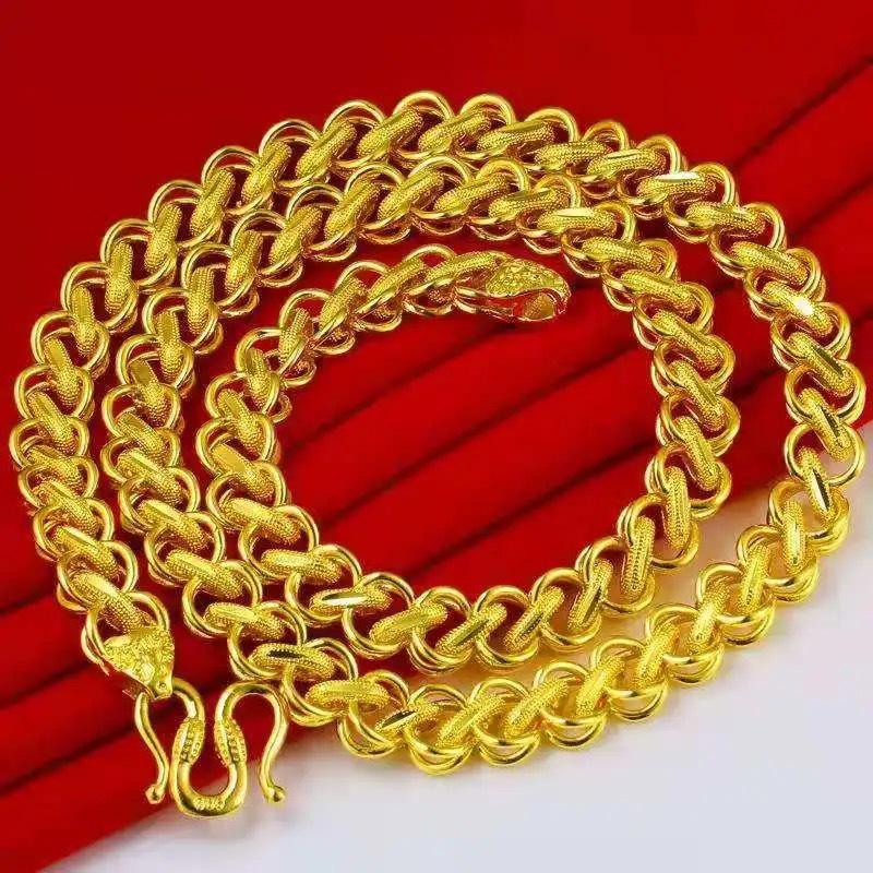 Men s Bold Gold-Plated Fu Character Necklace, Vietnamese Sand Gold Imitation.